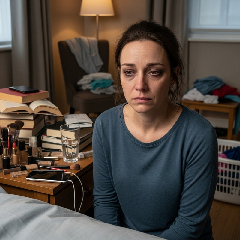 Sad Woman in Cluttered Bedroom - Emotion Capture