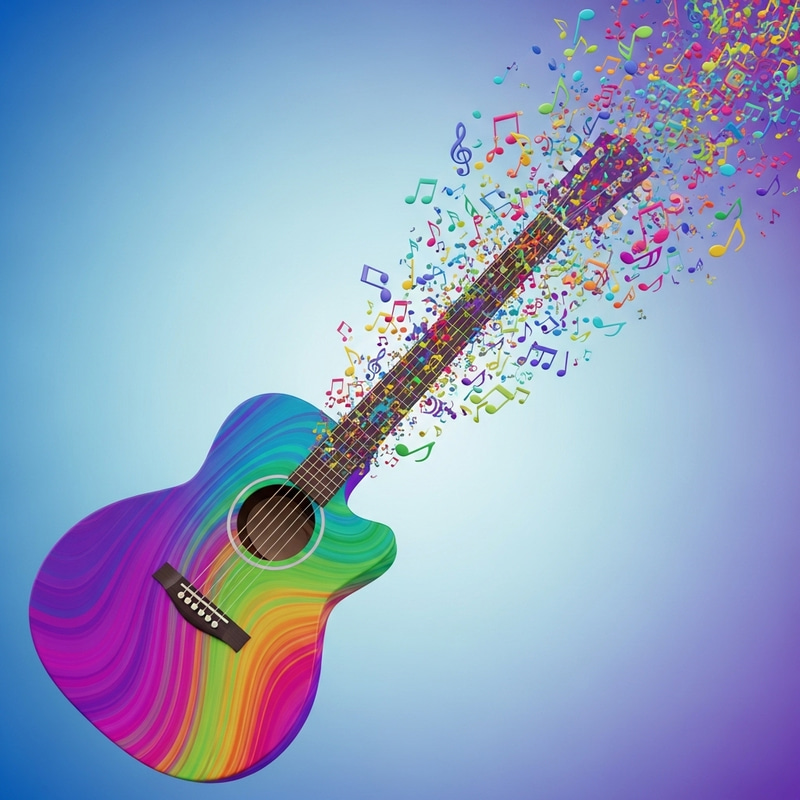Colorful Guitar Emitting Musical Notes Colorful Guitar Emitting Musical Notes