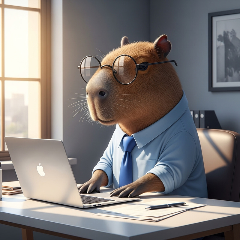 Capybara in Glasses Working at Desk