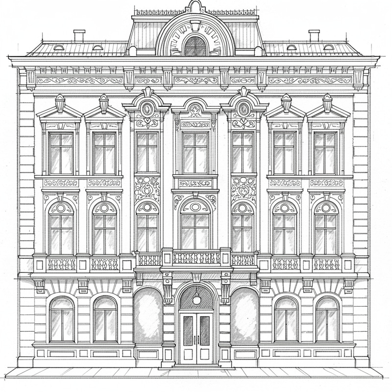 Elegant Building Facade Line Art Designs
