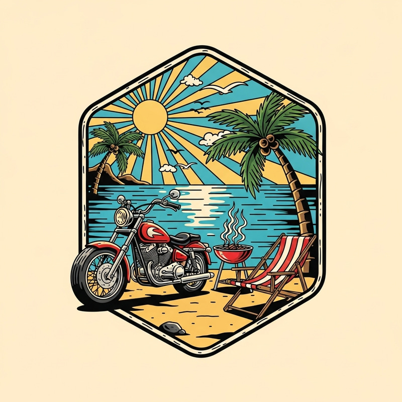 Old School Tattoo T-Shirt Design with Beach Theme Old School Tattoo T-Shirt Design with Beach Theme