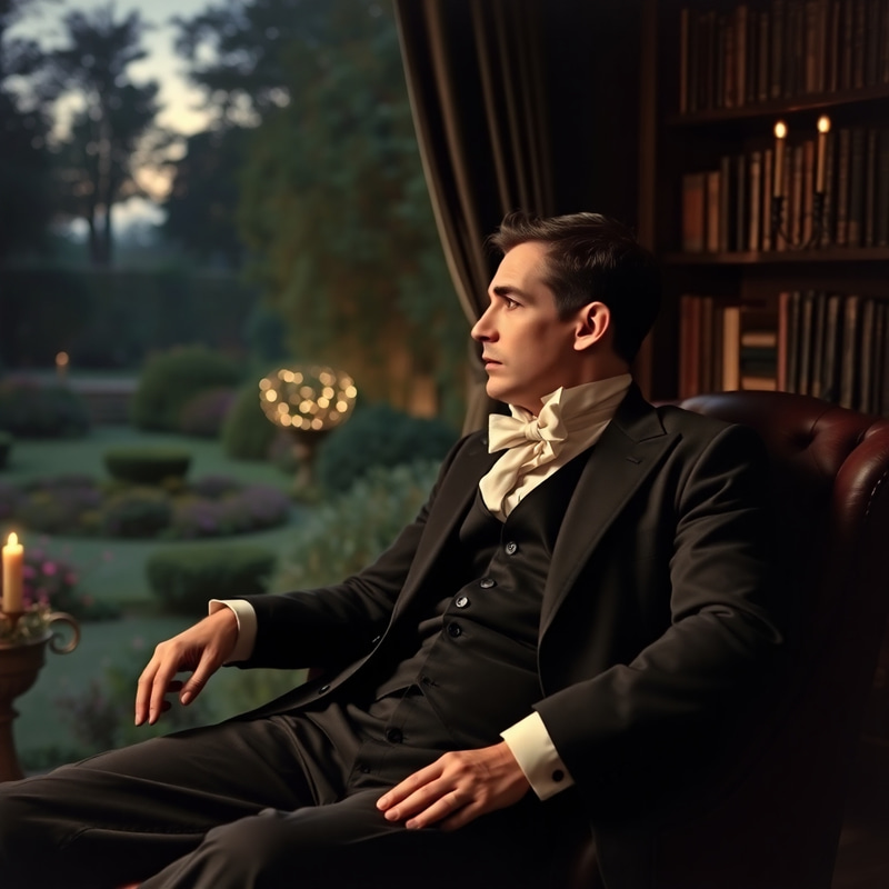 Wistful Edwardian Man in Twilight Garden Wistful Edwardian Man in Twilight Garden