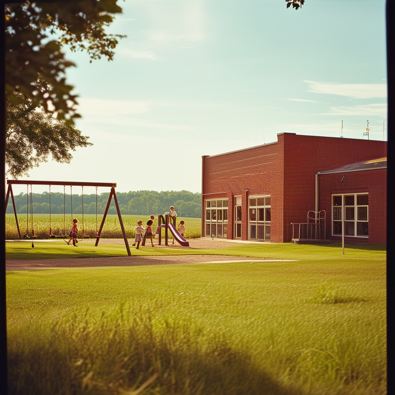 Rural School Playground | Nostalgic Vintage Scene Rural School Playground | Nostalgic Vintage Scene
