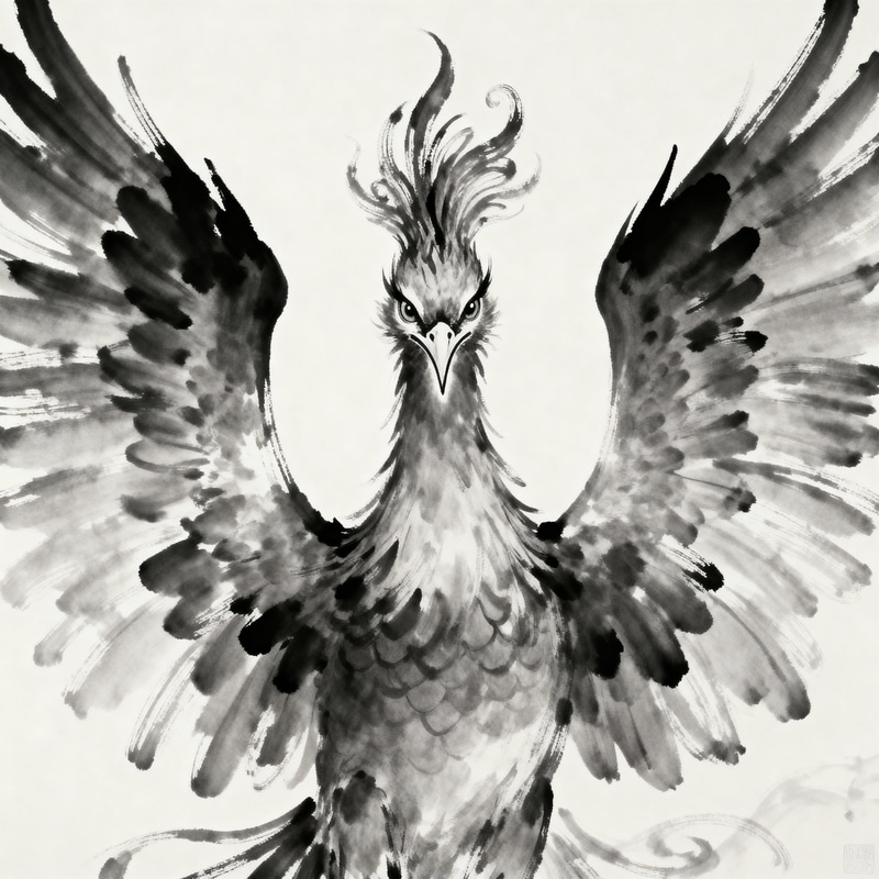 Majestic Phoenix Ink Painting