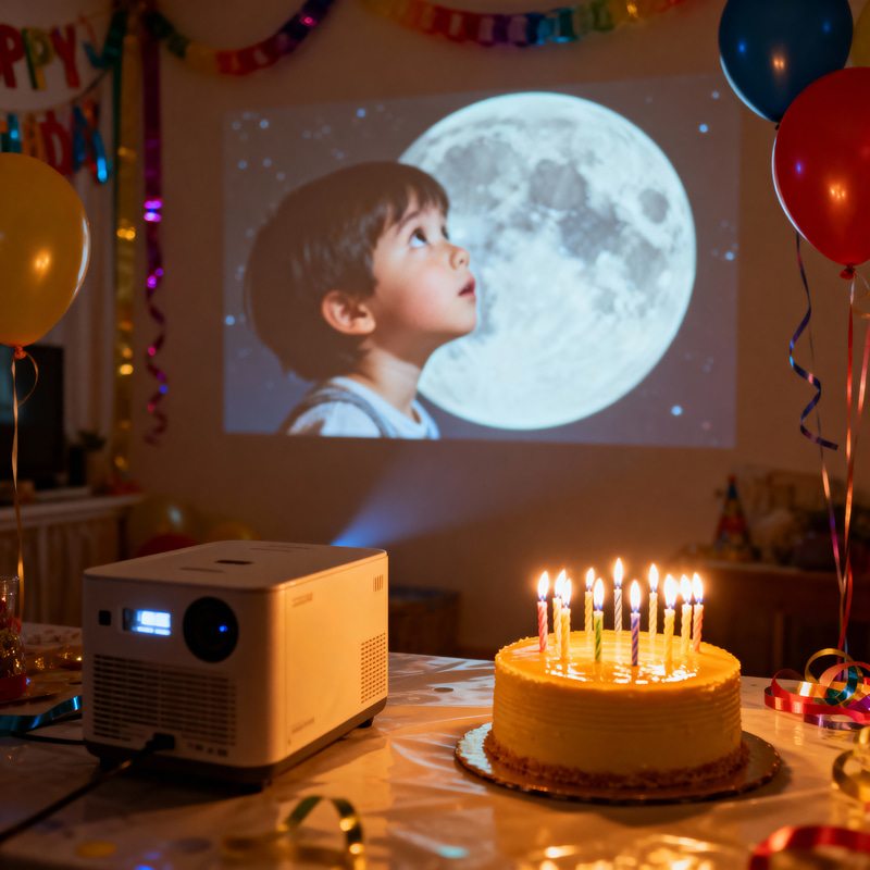 Birthday Party Projection of Child Gazing at Moon Birthday Party Projection of Child Gazing at Moon