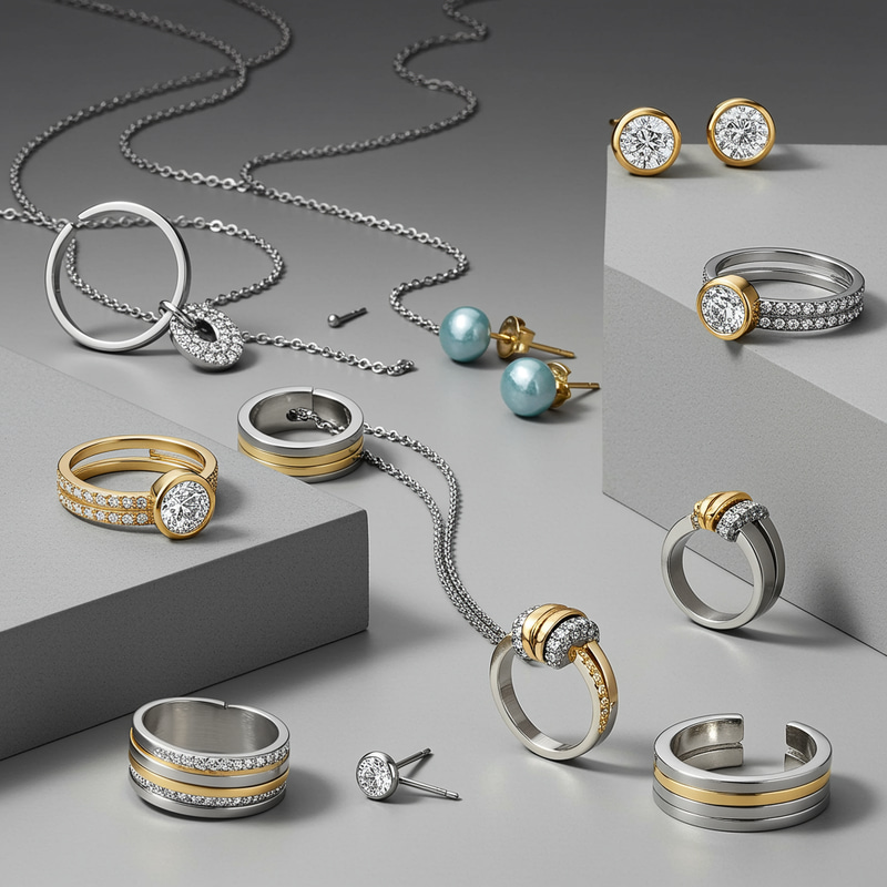 Elegant Stainless Steel and Gold Jewelry Collection