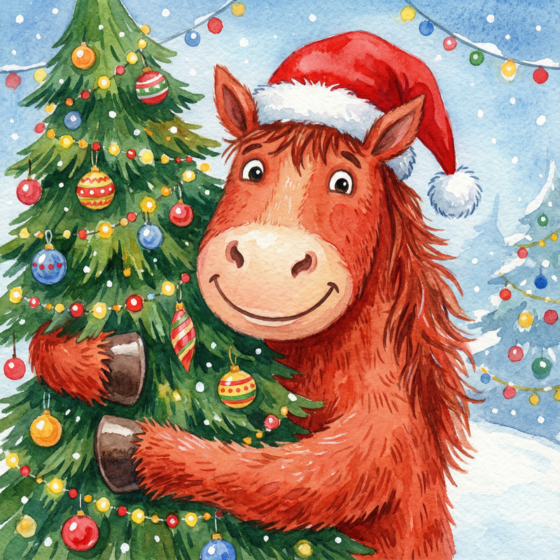 Cheerful Ginger Horse Christmas Illustration Cheerful Ginger Horse Christmas Illustration