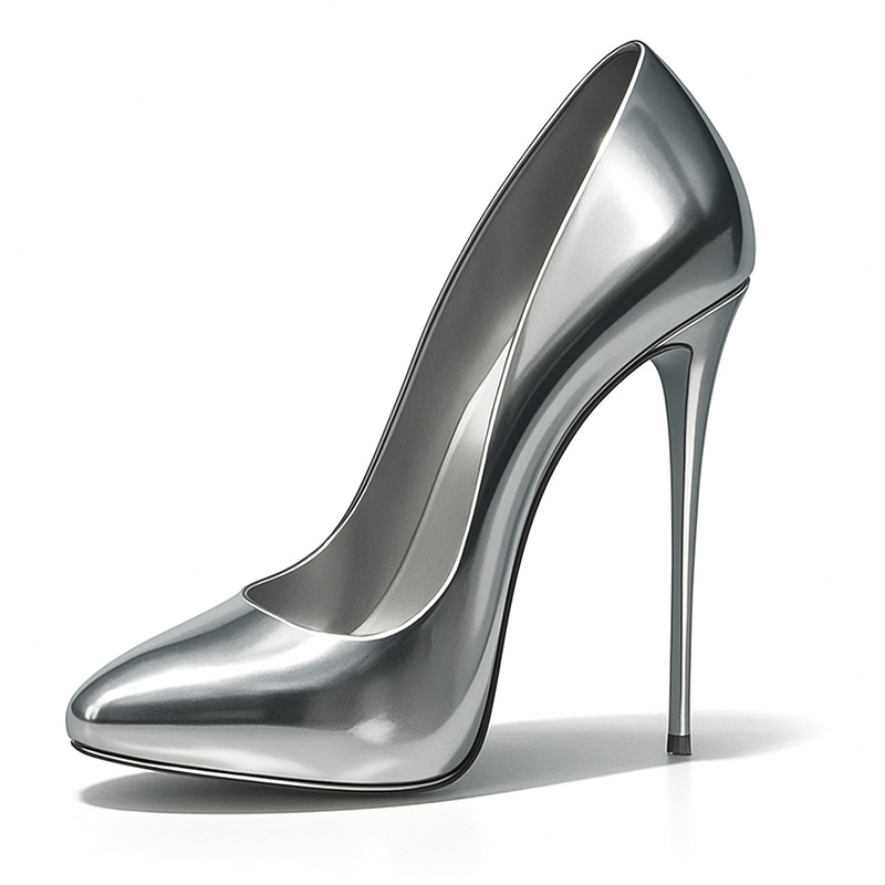 Stiletto Heel on Shiny Metallic Shoe Stiletto Heel on Shiny Metallic Shoe