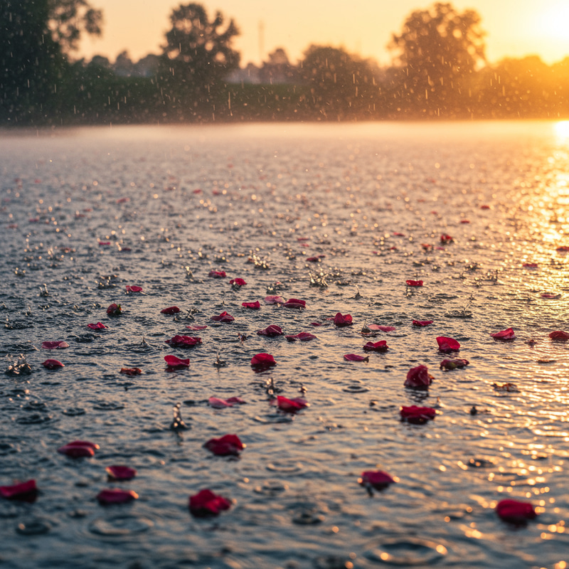 River at Sunrise: Rain and Rose Petals