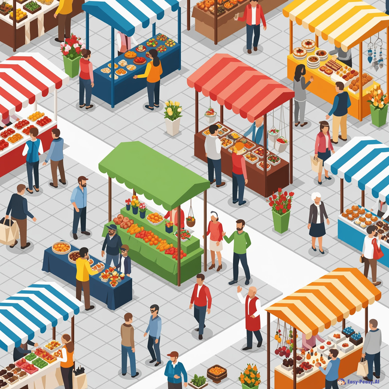 Colorful Isometric Market Illustration Colorful Isometric Market Illustration