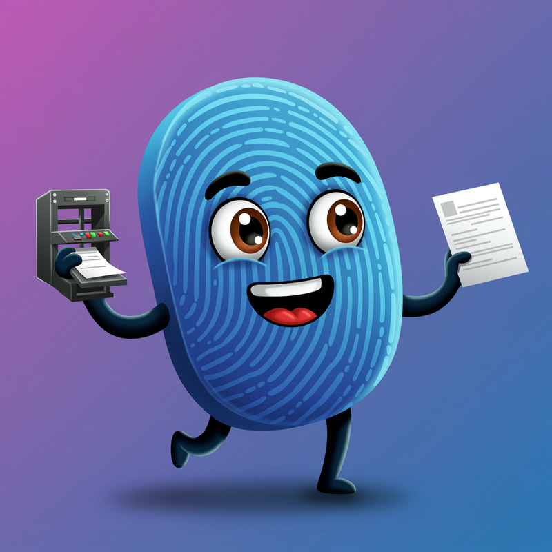 Unique Blue Fingerprint Mascot for Printing House Unique Blue Fingerprint Mascot for Printing House