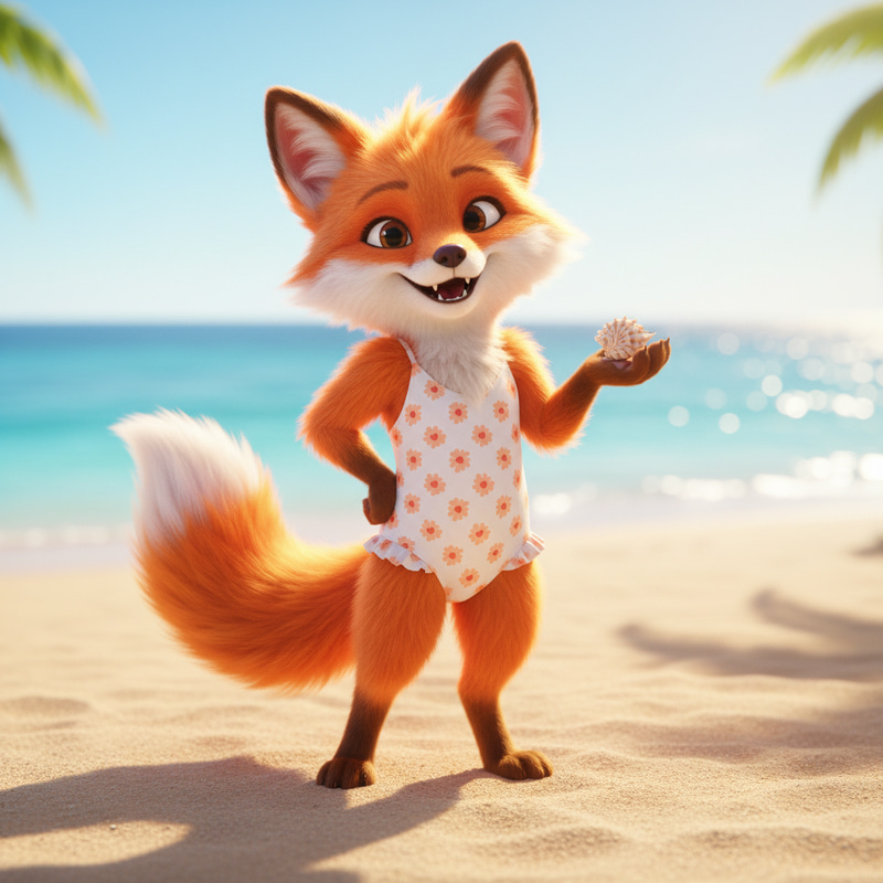 Whimsical Fox on a Summer Beach