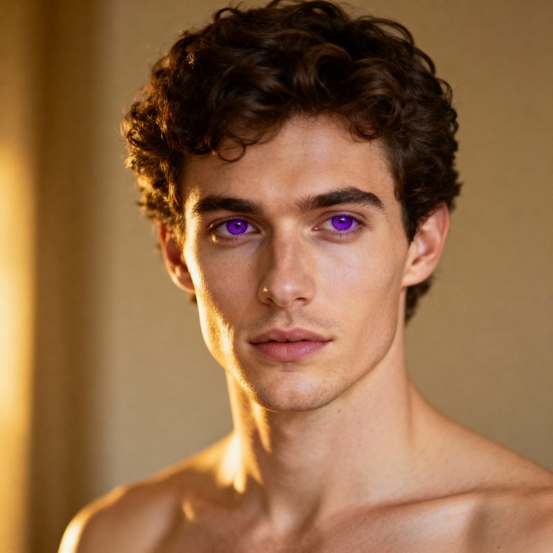 Man with Curly Hair and Purple Eyes Man with Curly Hair and Purple Eyes