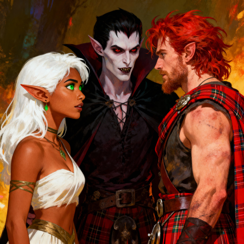 Vampire and Scottish Man with Hispanic Woman Vampire and Scottish Man with Hispanic Woman