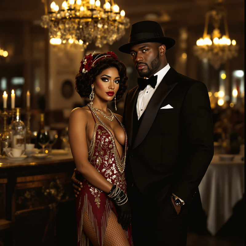Gatsby 1920 Party: Light-Skinned African American Couple Gatsby 1920 Party: Light-Skinned African American Couple