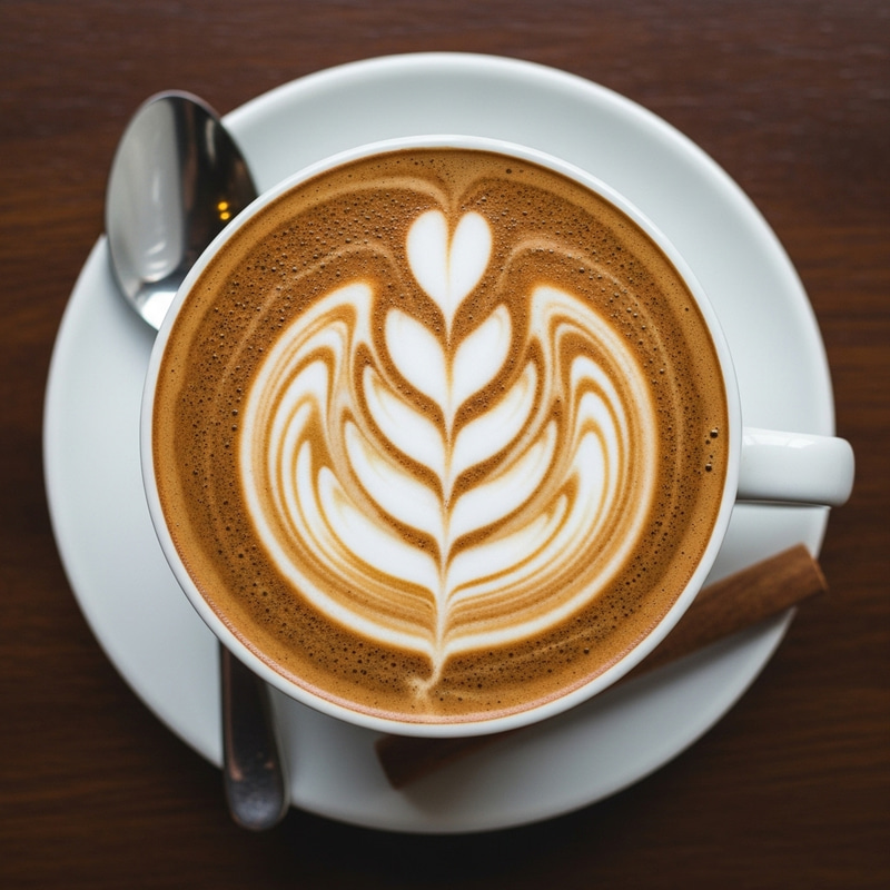 Artisan Cappuccino with Tree Design in a Cozy Café Artisan Cappuccino with Tree Design in a Cozy Café