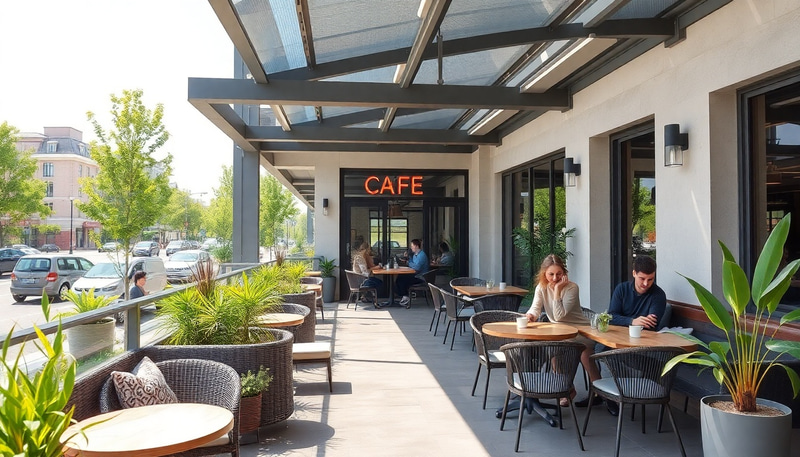 Stylish Modern Cafe Terrace with Outdoor Seating Stylish Modern Cafe Terrace with Outdoor Seating