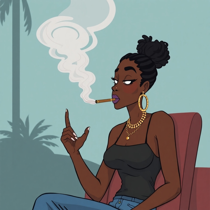 Cartoon Style: Black Female Smoking a Blunt Cartoon Style: Black Female Smoking a Blunt