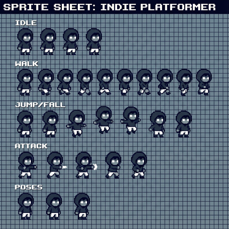 Pixel Art Sprite Sheet for Child Character Animation Pixel Art Sprite Sheet for Child Character Animation