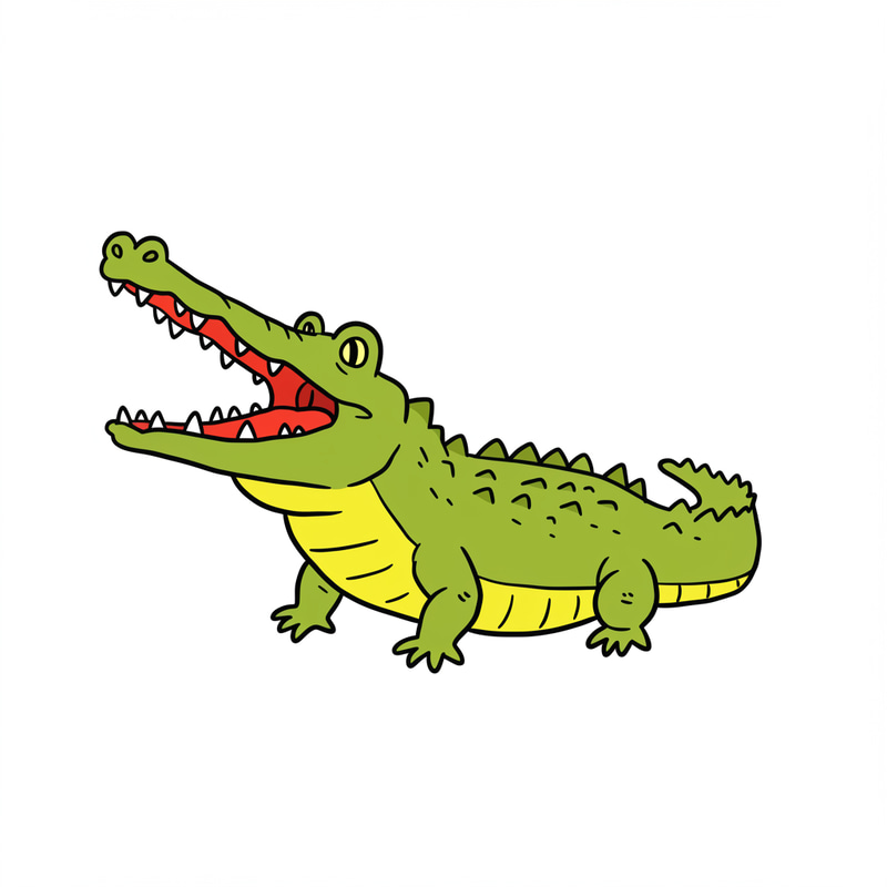 Cute Alligator Drawing with Open Mouth