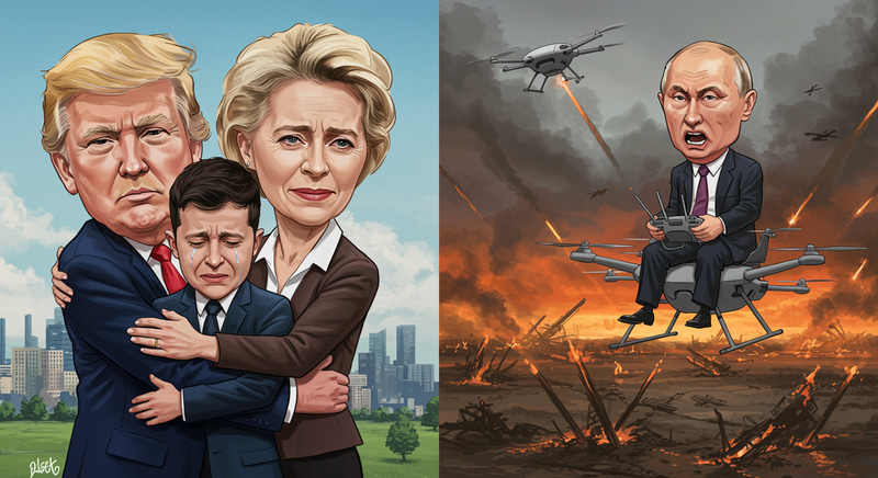 Trump, Ursula, and Zelensky: A Caricatured Encounter