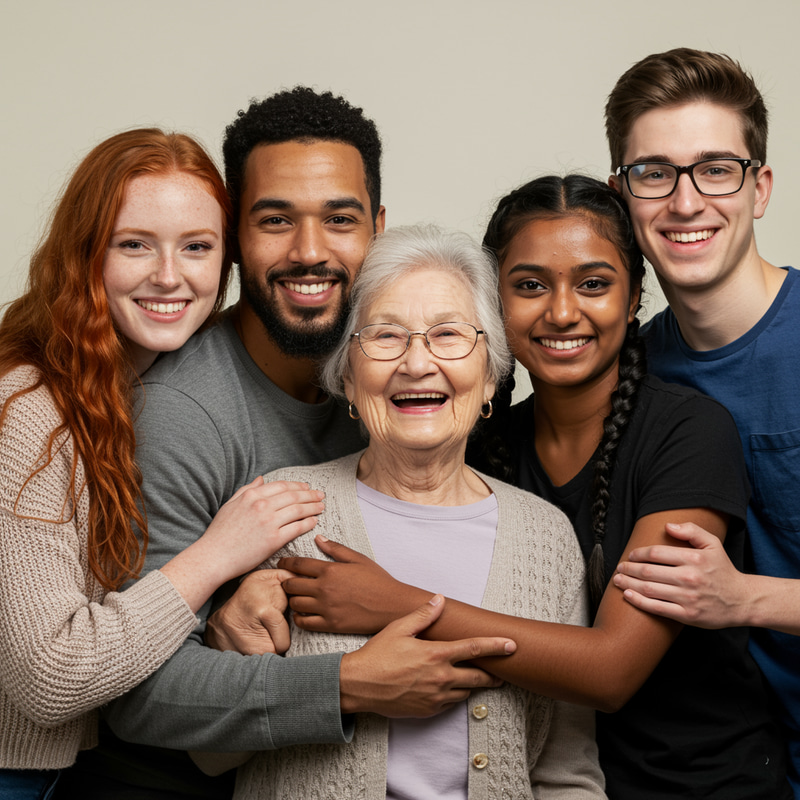 College Girls Embracing Grandma for a Photo College Girls Embracing Grandma for a Photo