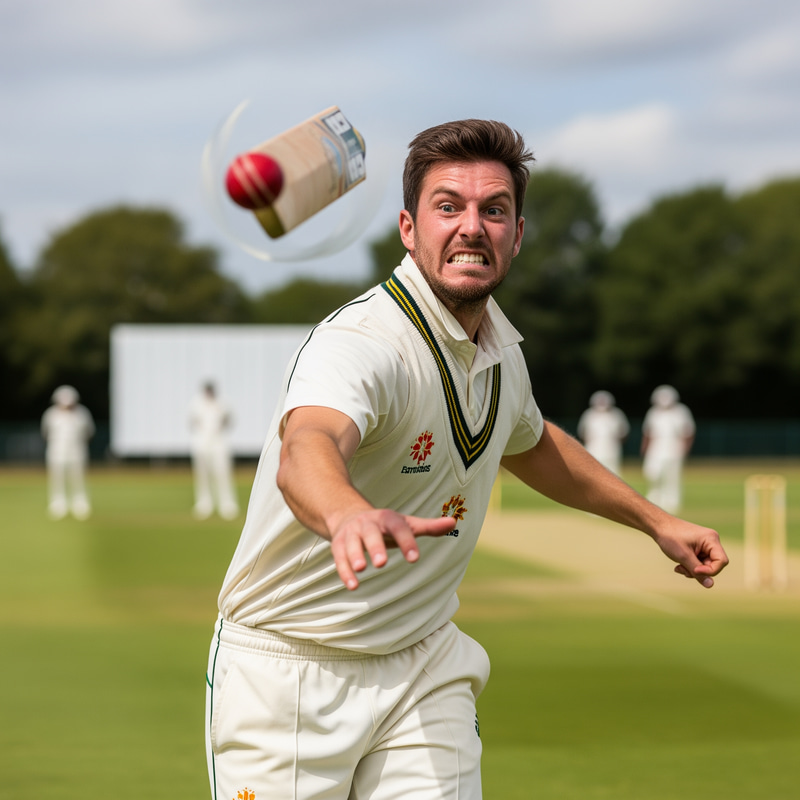 Angry Man Throws Cricket Bat Angry Man Throws Cricket Bat