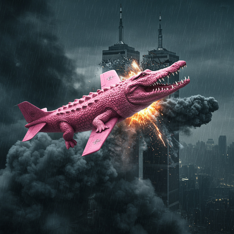 Pink Crocodile Airplane in a Stormy Sky Pink Crocodile Airplane in a Stormy Sky