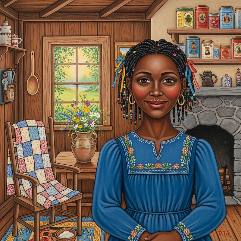 Folk Style Painting of a Beautiful Black Woman Folk Style Painting of a Beautiful Black Woman