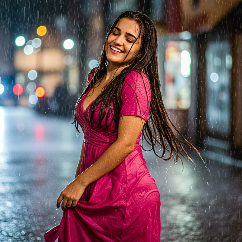 Wet Girl Dancing in the Rain - Captivating Moments Wet Girl Dancing in the Rain - Captivating Moments