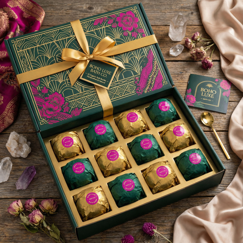 12 Organic Bath Bombs Design Box Kit - Modern Boho Luxe