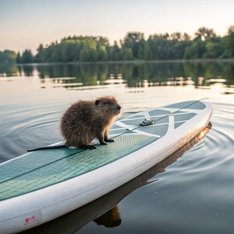 Cute Nutria Baby on a Paddle Board Cute Nutria Baby on a Paddle Board