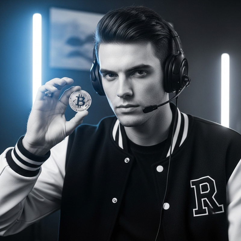 Tech-Inspired Model with Bitcoin in High-Contrast Photo Tech-Inspired Model with Bitcoin in High-Contrast Photo