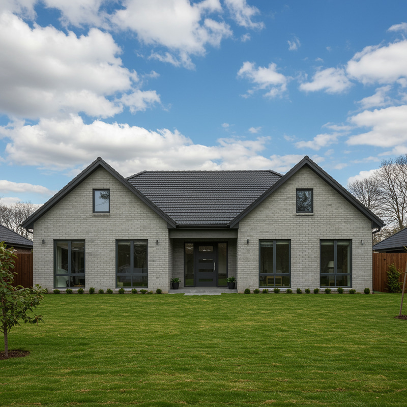 Modern Single-Story House with Gray Brick Roof Modern Single-Story House with Gray Brick Roof