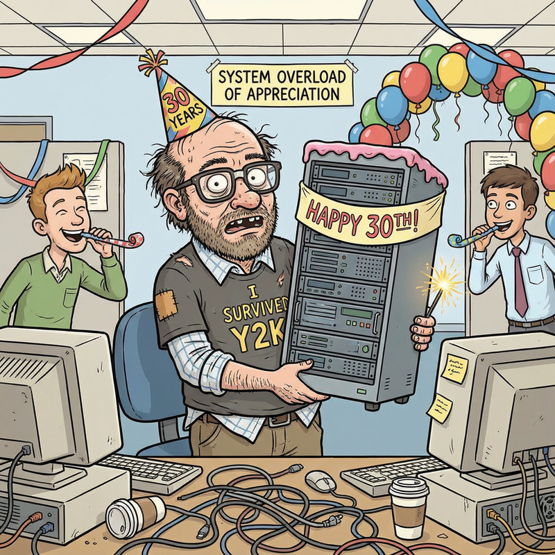 Funny IT Employee 30th Anniversary Caricature Funny IT Employee 30th Anniversary Caricature