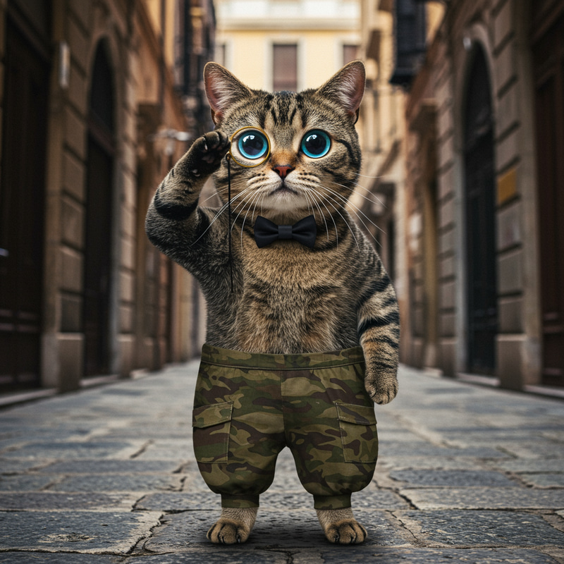 Adorable Cat in Italian Setting with Monocle