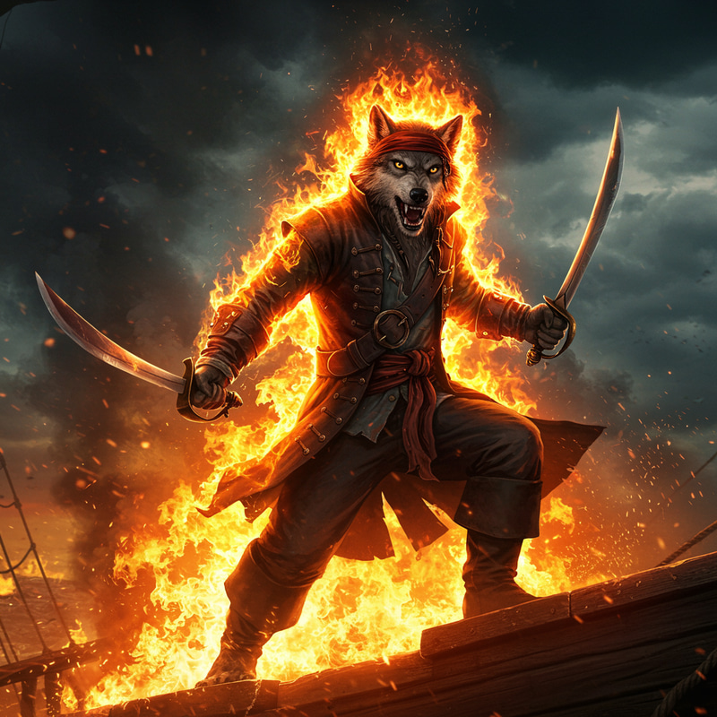 Fire-Breathing Pirate Wolf - A Unique Creature Art Fire-Breathing Pirate Wolf - A Unique Creature Art