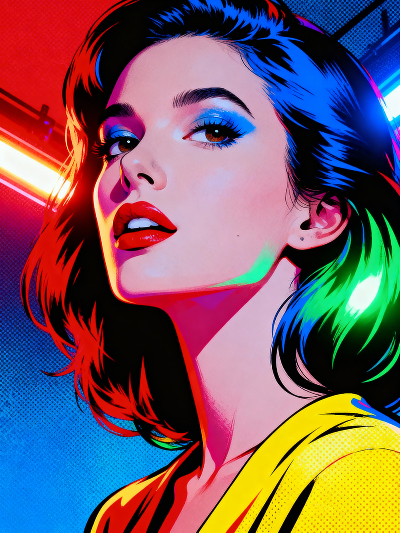 Vibrant Pop Art Profile Portrait of a Woman