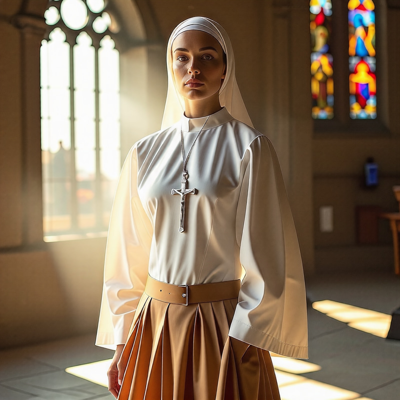 Catholic Nun in Traditional Habit at Cathedral | Elegant Caucasian Beauty Catholic Nun in Traditional Habit at Cathedral | Elegant Caucasian Beauty
