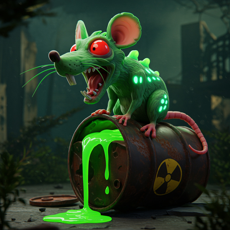 3D Mutant Rat Beside Radioactive Barrel Art 3D Mutant Rat Beside Radioactive Barrel Art