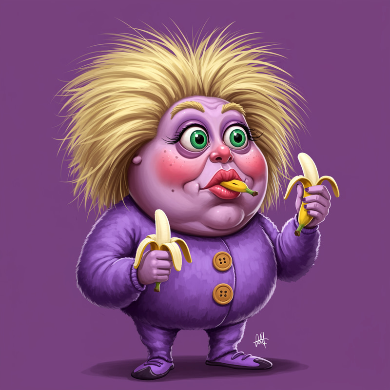 Purple Humanoid Character Enjoying a Banana Purple Humanoid Character Enjoying a Banana