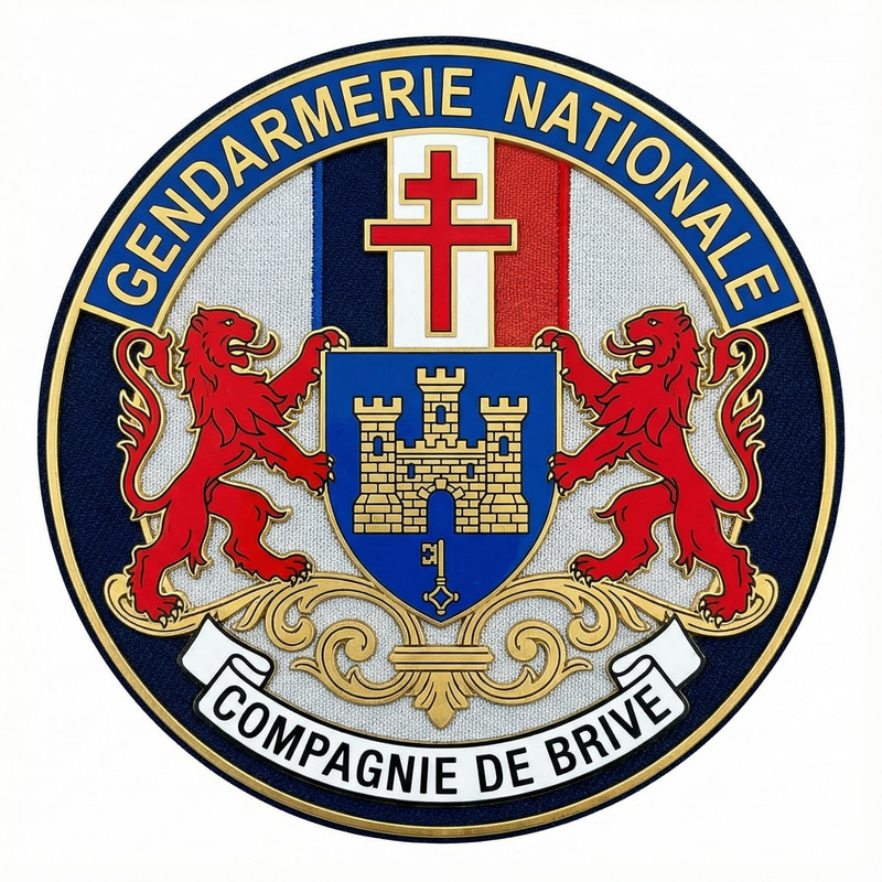 Brive Gendarmerie Shield: Lion Emblems & Lorraine Cross