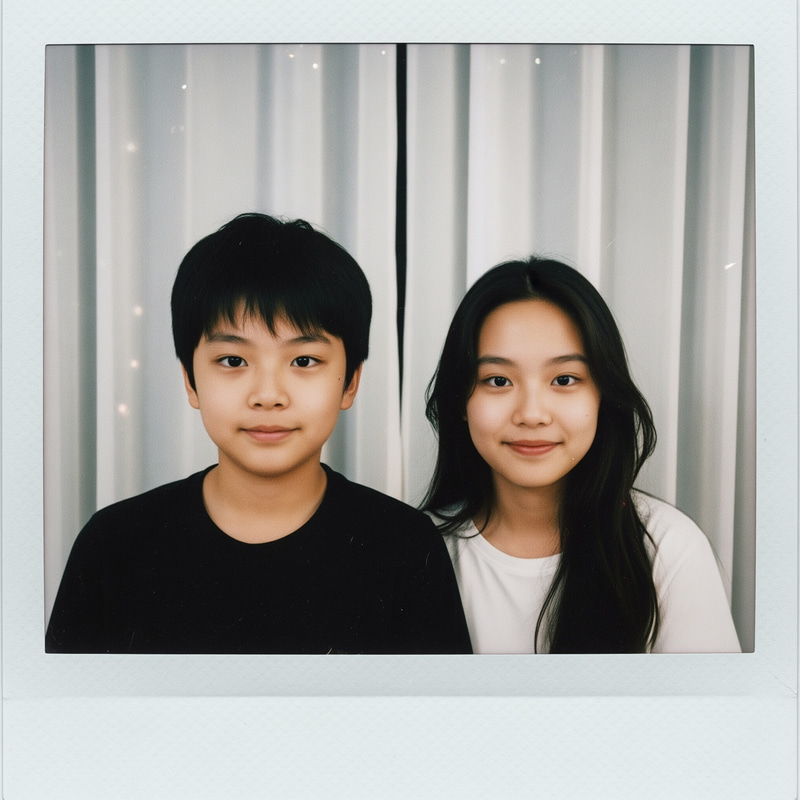 Charming Polaroid-Style Photo of a Boy and Girl Charming Polaroid-Style Photo of a Boy and Girl