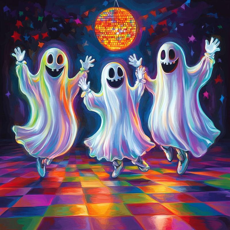 Halloween Ghost Dance Party: Vibrant Caricatures Halloween Ghost Dance Party: Vibrant Caricatures