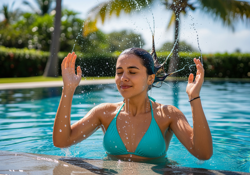 Latina Girl Exiting the Pool - Realistic Photo