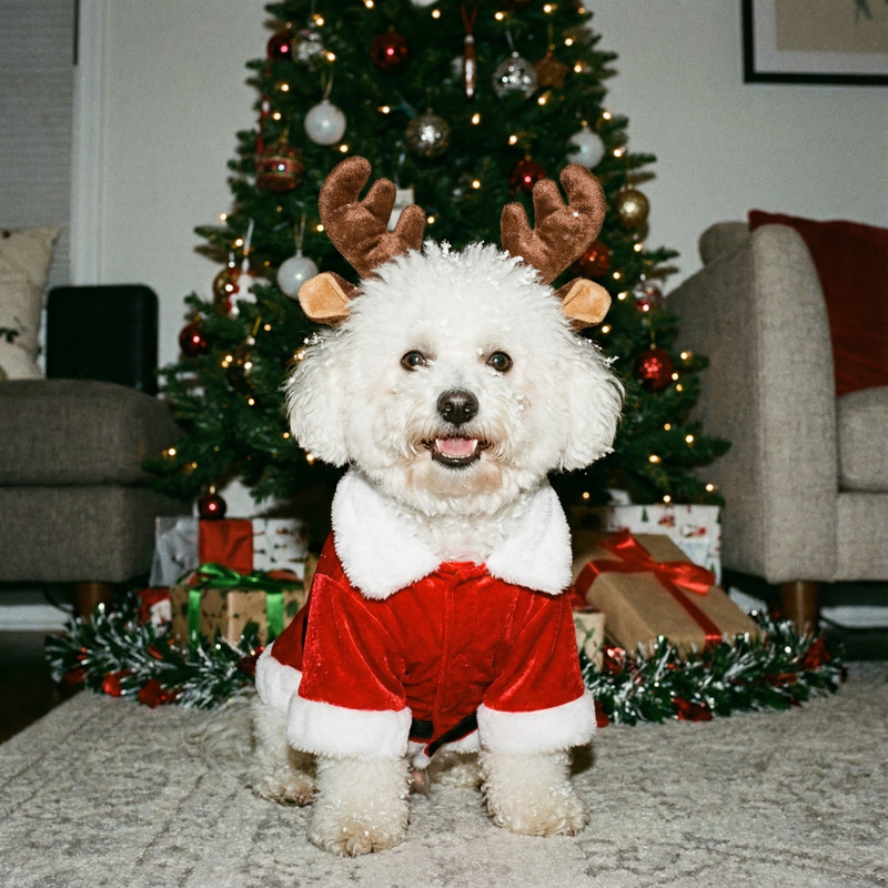 Cute Bichon Frise in Christmas Costume