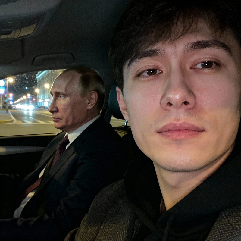 Selfie with Putin in a Nighttime Car Scene Selfie with Putin in a Nighttime Car Scene