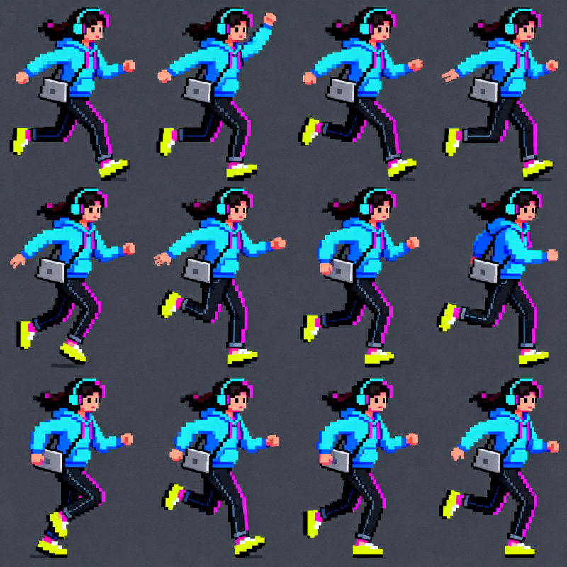 2D Pixel Animation Sprite Sheet for Programmer Girl 2D Pixel Animation Sprite Sheet for Programmer Girl