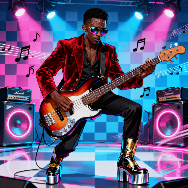 Black Male Funk Bass Player Performance