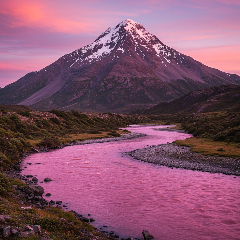 Stunning Mountain Behind a Pink River